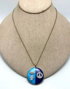 Authentic Celestial Harmony 18 Gold Plated Magnesite, Lapis & Zircon Talisman Necklace
