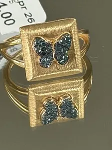 Authentic Rarities Carol Brodie Gold Plated Blue Diamond Talisman Butterfly Ring 7 Nwt