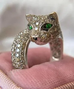 Authentic The Sovereign Leopard Ring Of Radiant Moissanite And White Gold Plate