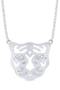 Authentic Leopard Head Pendant 1 10Ct Natural Round Diamond 925 Sterling Silver, 18 Chain