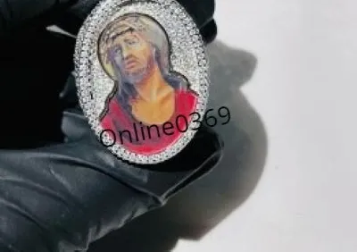 Authentic The Sacred Visage Ring 3 Carat Natural Moissanite And White Gold- Plated Silver Talisman
