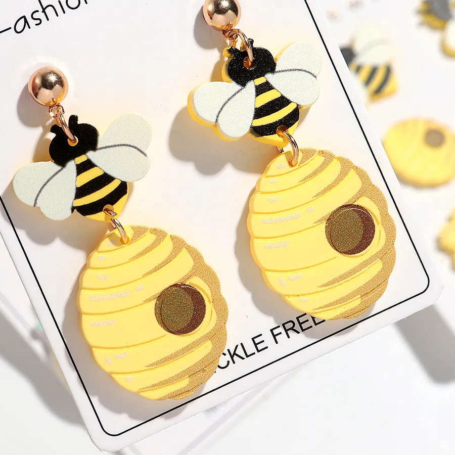 Authentic The Golden Nectar Talisman Bee And Honeycomb Acrylic Drop Earrings