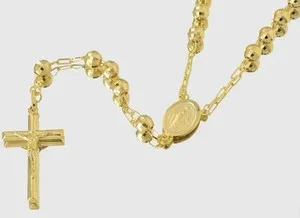 Authentic The Luminous Rosary 14K Gold- Plated Silver Crucifix Necklace With 7Mm Diamond Cut Links