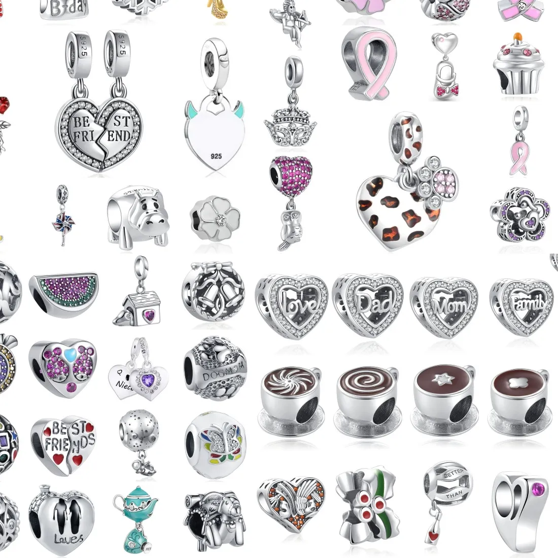 Authentic 925 Silver Princess Skirt Cake Coffee Cup Leopard Pendant Suitable For Bracelet Diy Exquisite Jewelry Accessories