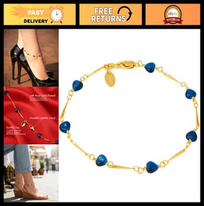 Authentic Celestial Blue Heart Anklet 24K Gold Plated Talisman
