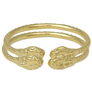 Authentic Twin Serpent Spiral Bangles 14K Gold Plated Silver