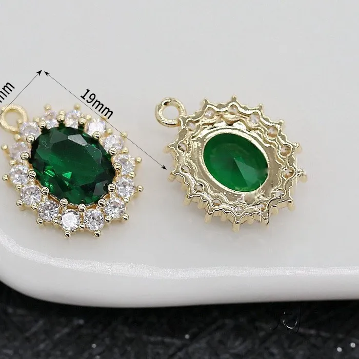 Authentic 4PCS gold plated Glass and Zirconia Oval Shape Charms Pendants for DIY Necklace Earrings Fine Jewelry Making Supplies