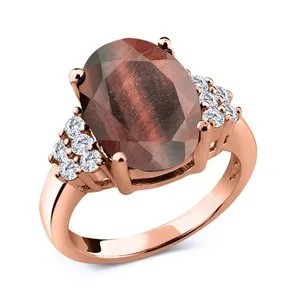 Authentic Crimson Gaze The 4.38 Ct Red Tiger Eye & Lab- Grown Diamond Rose Gold Talisman