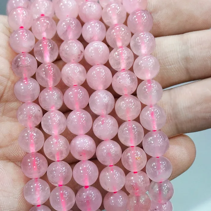 Authentic Natural Stone Beads Smooth Pink Quartz Crystals Round Beads For Jewelry Making DIY Bracelet Accessories 15'' 4/6/8/10/12mm