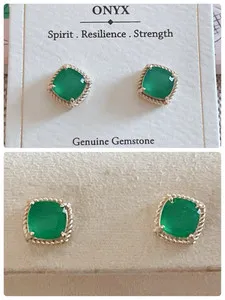 Authentic Emerald Radiance Square Stud Talisman In 18K Gold Plating