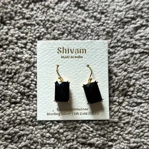 Authentic Eclipsed Sanctuary Gold- Plated Black Onyx Talismanic Earrings