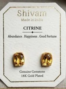 Authentic Shivam Citrine Radiance 18K Gold- Plated Studs Of Solar Fortune