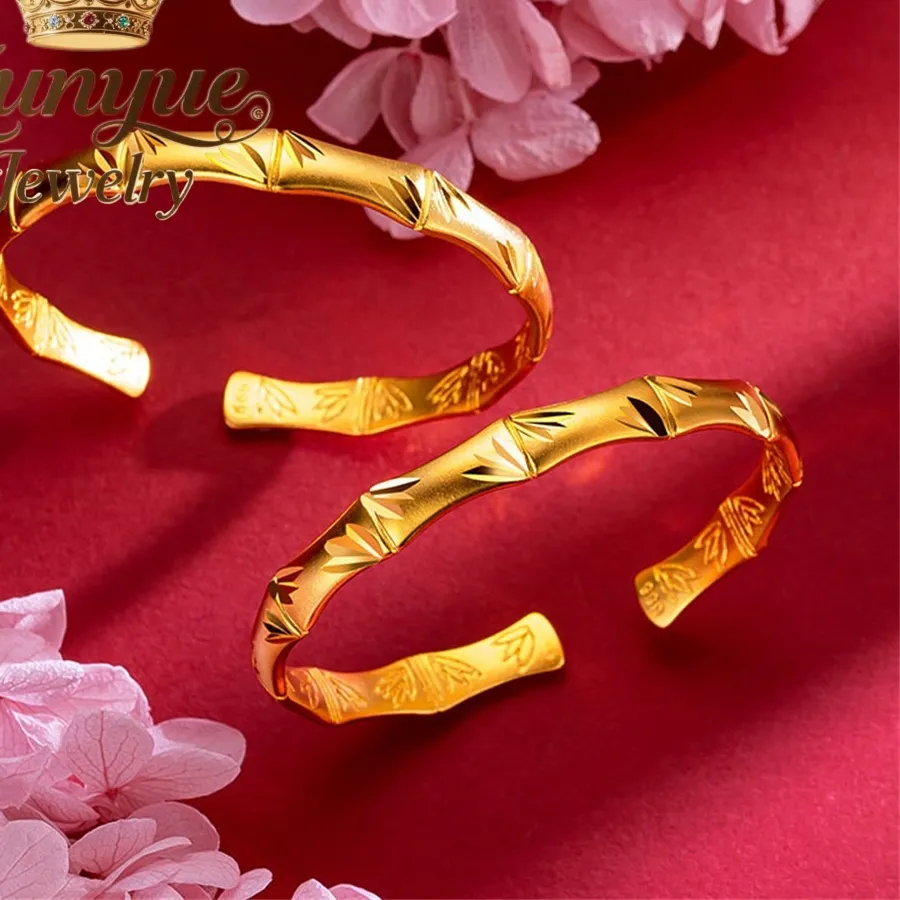 Authentic Sandgold Bracelet Inheriting Ancient Technique Features Bamboo Joint Bracelet Adjustable Openings Exuding Light Luxury Charms
