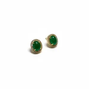 Authentic Verdant Whispers Jade And Gold Stud Earrings