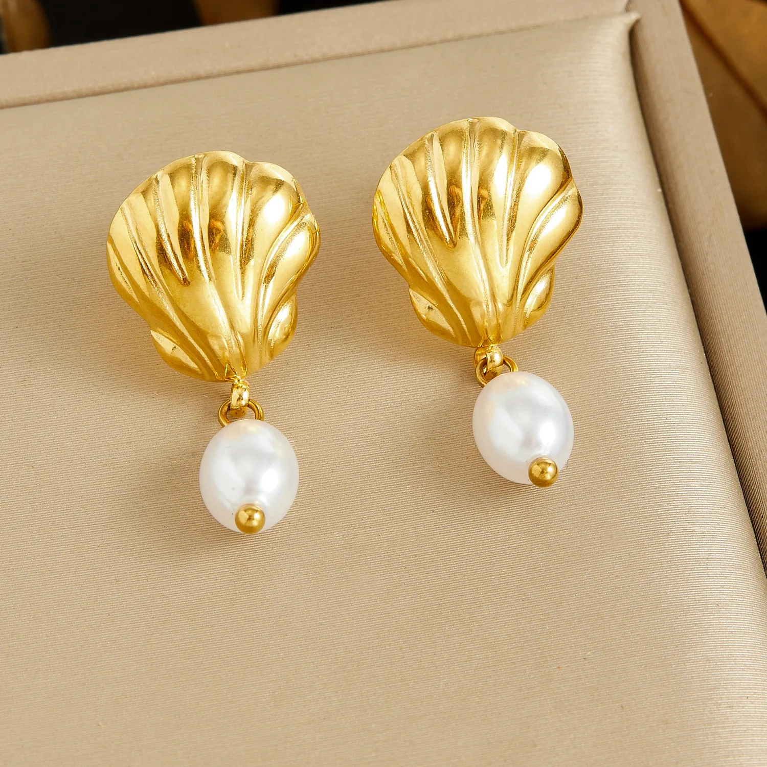 Authentic Ethereal Conch Shell Pearl Earrings Golden Spiral Of Serenity