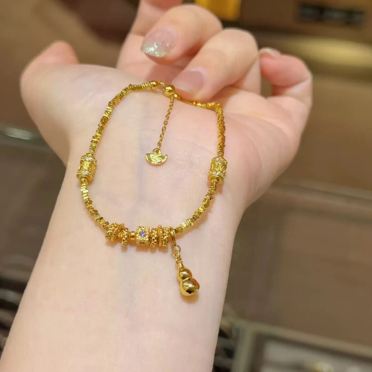 Authentic Golden Gourd Of Fortune Hetian Jade Talisman Bracelet
