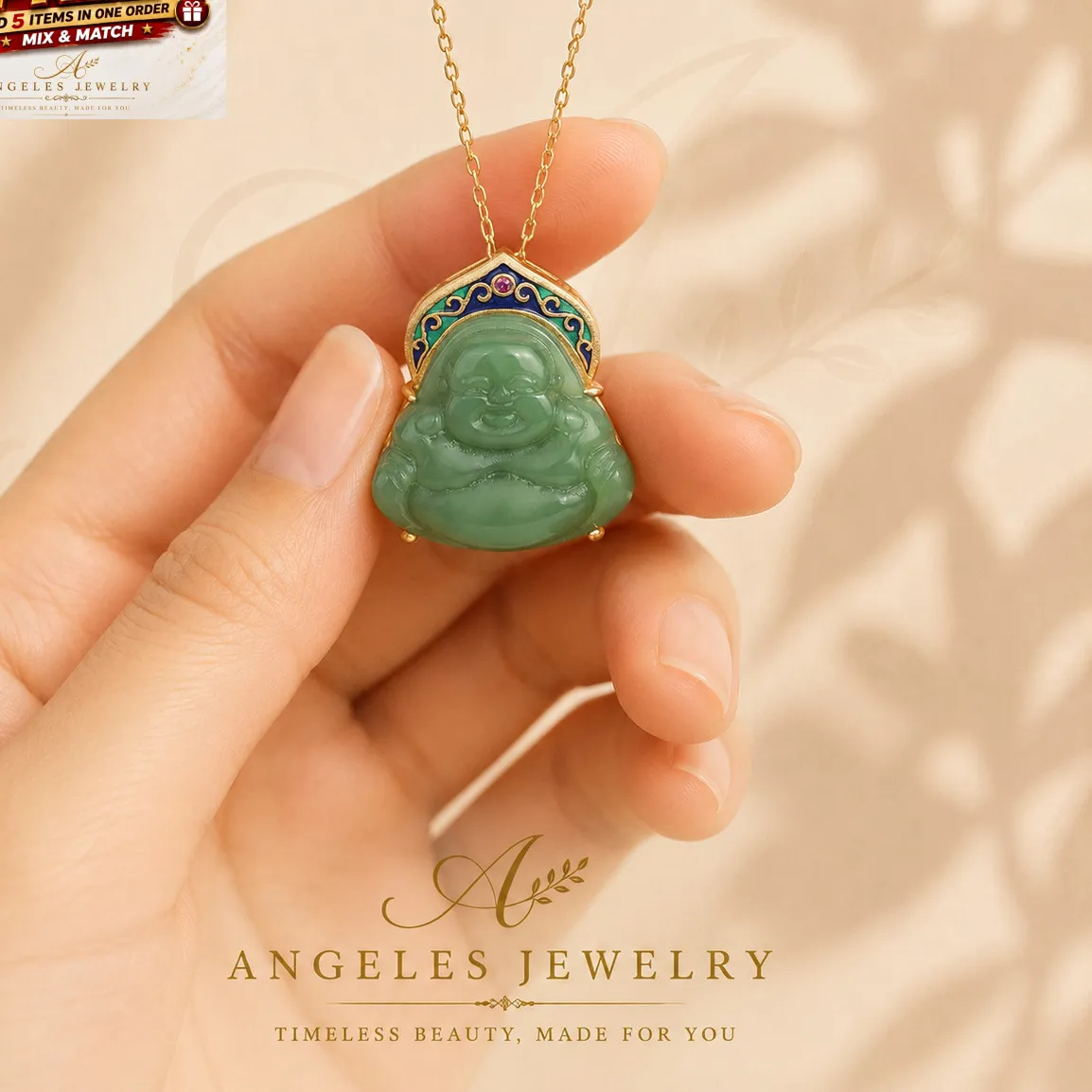 Authentic Radiant Joy The Golden Laughing Buddha Jade Talisman