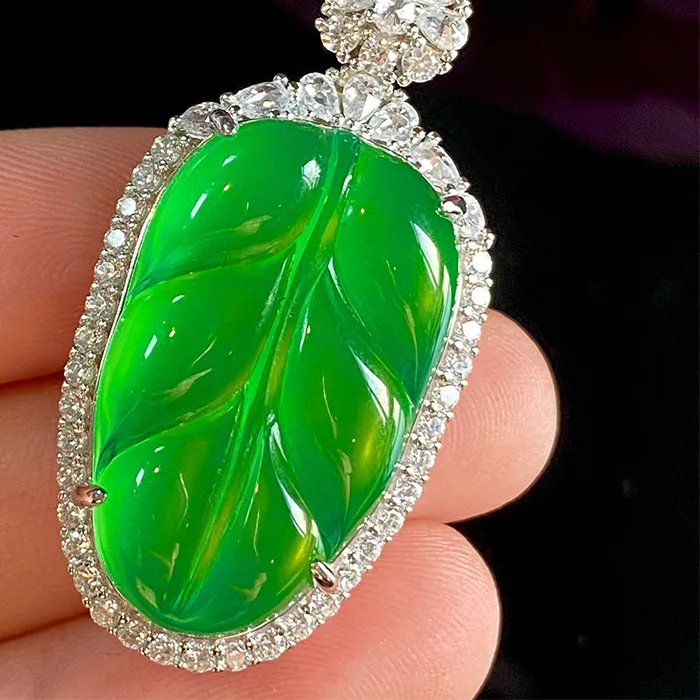 Authentic Verdant Sun Leaf Jadeite Talisman Of Natural Burmese Origin