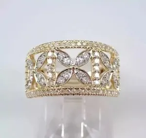 Authentic Radiant Cluster Starfire Ring In 14K Gold Over Silver