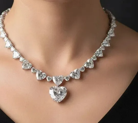 Authentic Celestial Heart Tennis Necklace In Radiant Gold Finish
