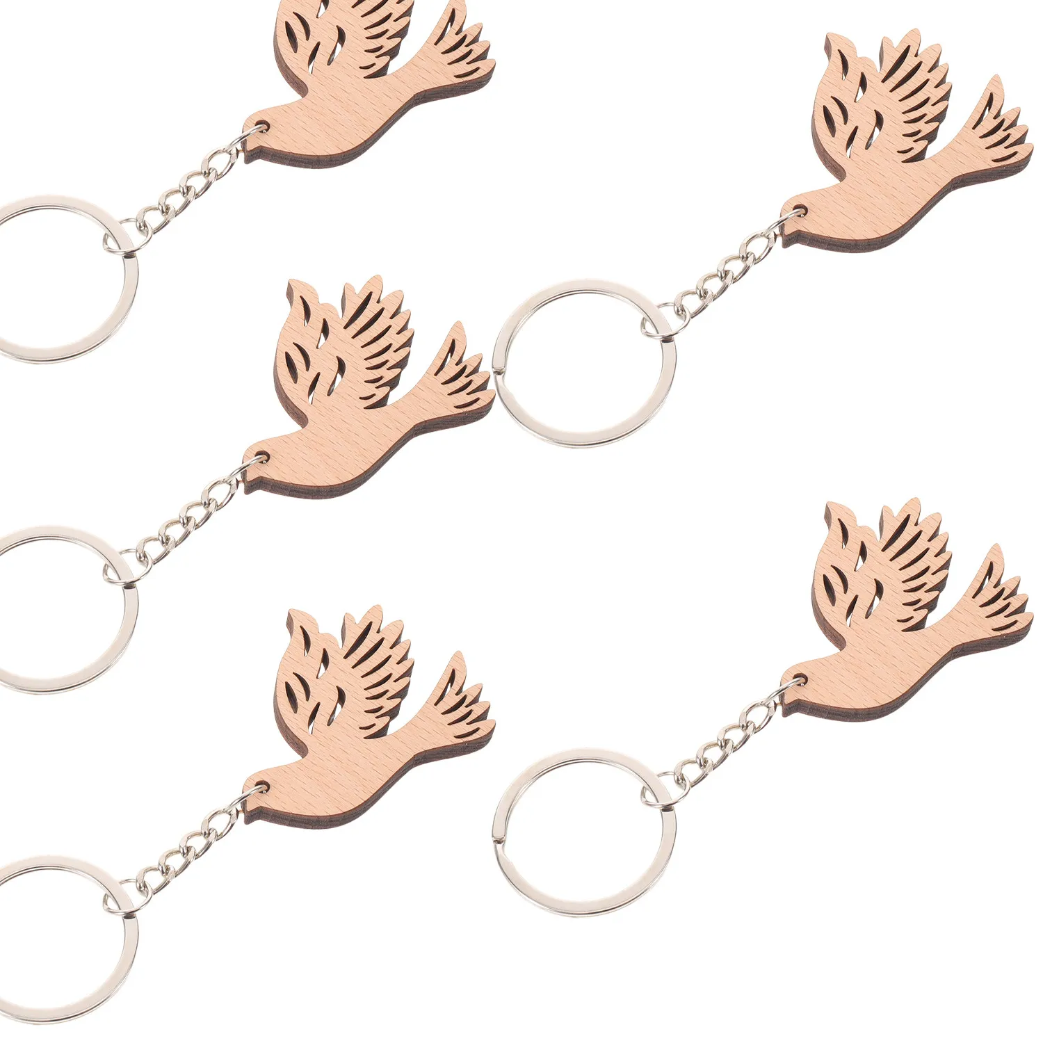 Authentic 5Pcs Wooden Peace Dove Keychain Minimalist Engraved Bird Pendant Bag Backpack Natural Wood Keyring Souvenir Pendant