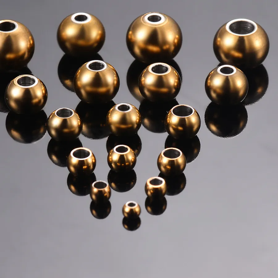 Authentic 50Pcs/Lot Stainless Steel 2.5/3/4/5/6/7/8mm Gold Spacer Beads Charm Loose Beads DIY Bracelets Beads for Jewelry Making Wholasle