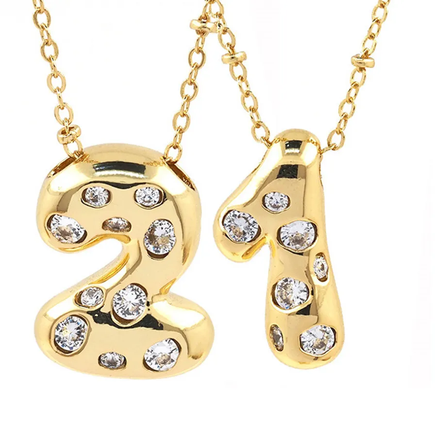 Authentic New Number Necklace 0 1 2 3 4 5 6 7 8 9 Gold Plated CZ Birthday Lucky Number Couple Charm Chain Necklace For Women Fine Jewelry