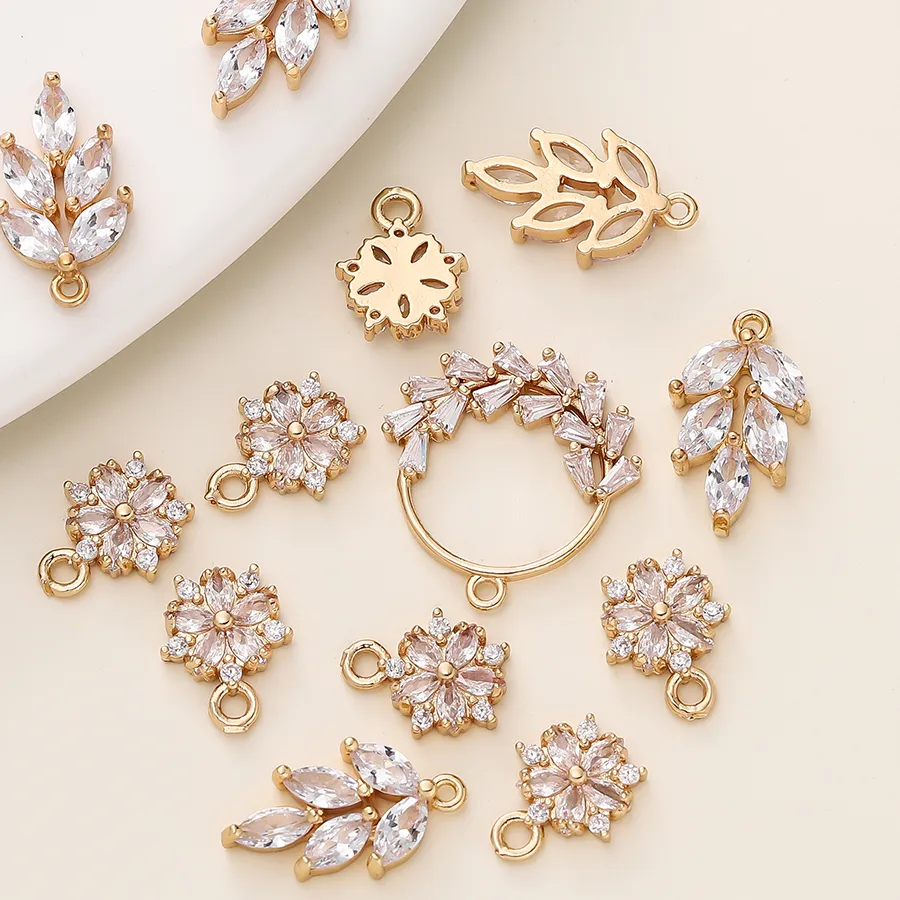 Authentic 2/4Pcs 18K Gold Color Plated Various Leaves Charms Pendants with Zircon for DIY Necklace Jewelry Making Supplies Accessories