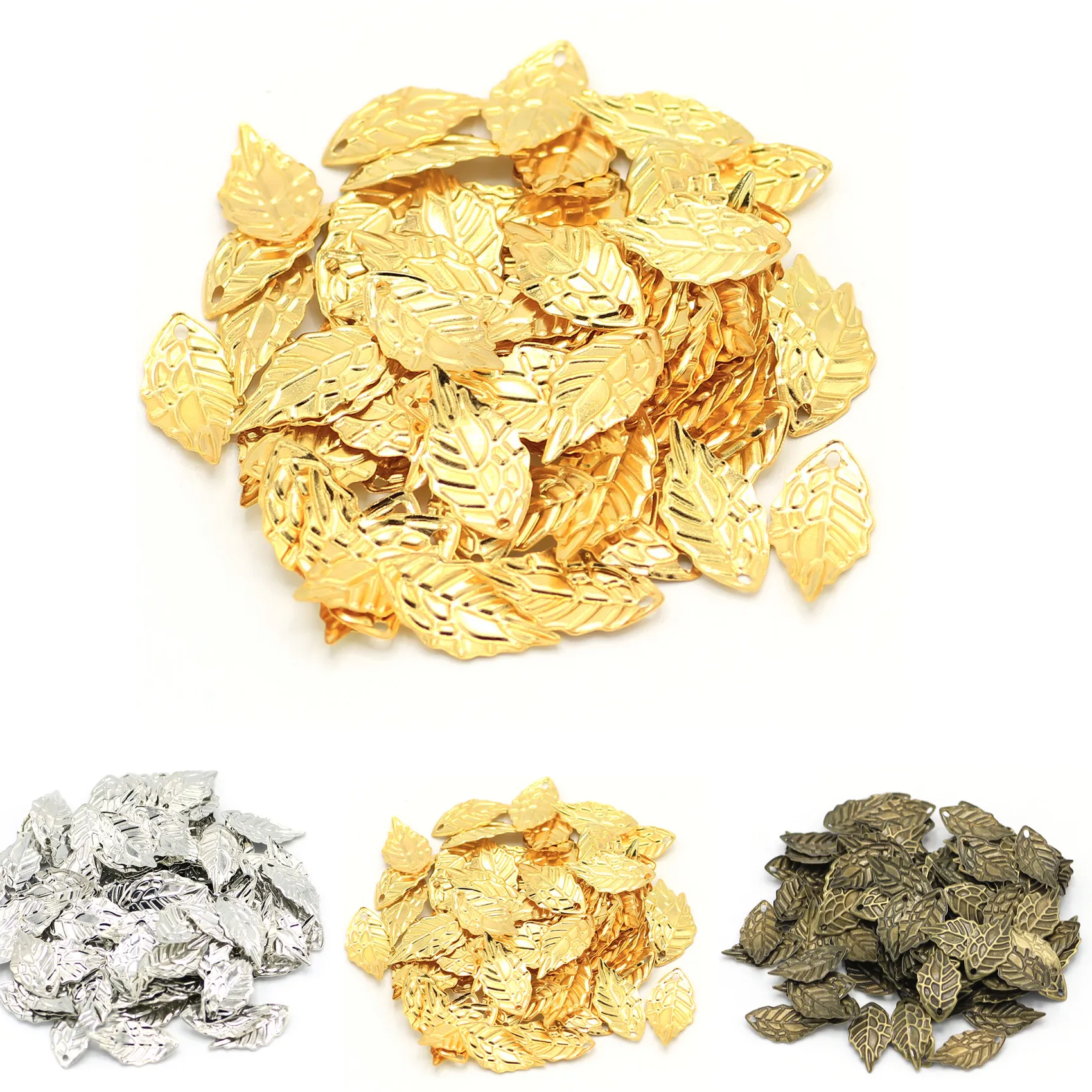 Authentic 100Pcs/Lot 10*19mm Gold Metal Charms Copper Stamping Leaf Shape Earring Pendants DIY Crafts Jewelry Making Findings Accessories