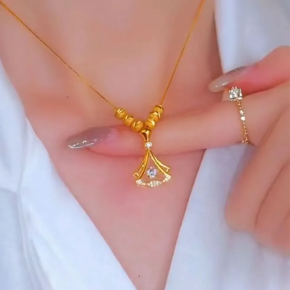 Authentic Sacred 18K Gold Ginkgo Leaf and Zircon Amulet of Resilience