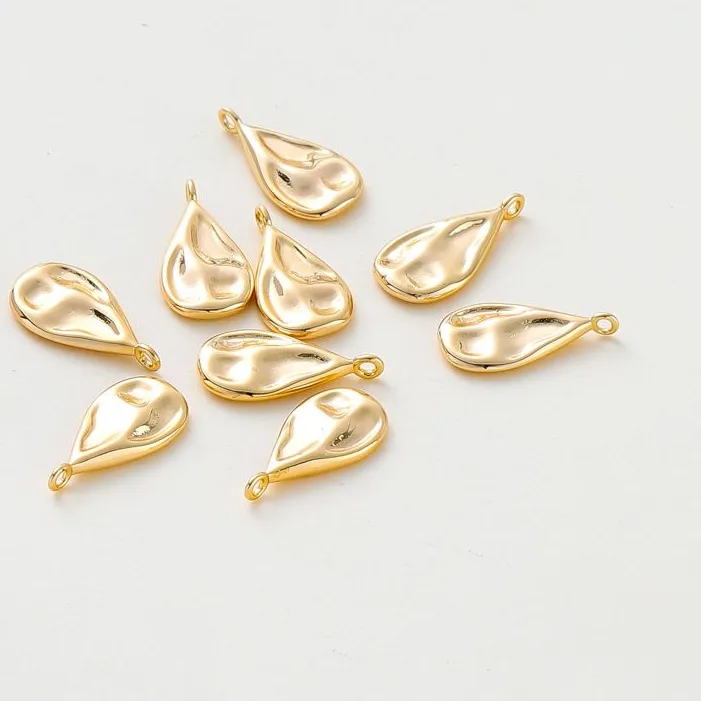 Authentic 4pcs/lot 18K Gold Color Plated Wave Pattern Drop Shape Pendants Charms Leaves Necklace Pendant For DIY Jewelry Making  Supplies