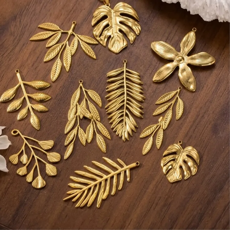 Authentic 2pcs Stainless Steel Gold Leaf Charms Irregular Pendant Connectors for Diy Earring Bracelet Necklace Jewelry Making Accessories