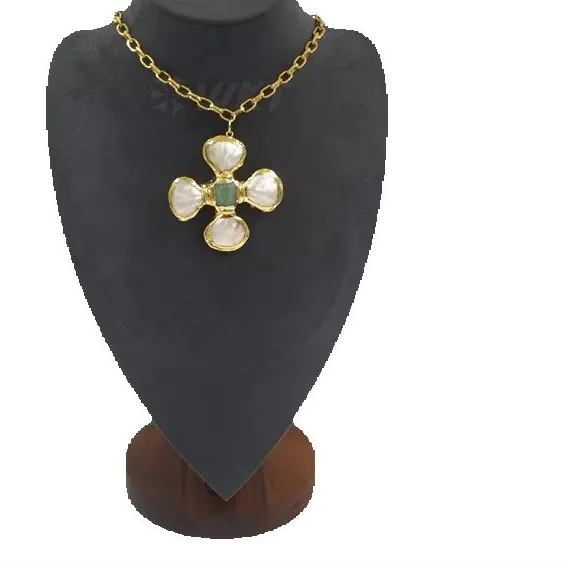 Authentic The Sacred Horizon Cross Talisman In Gold Plating With Amethyst, Turquoise, And Shell