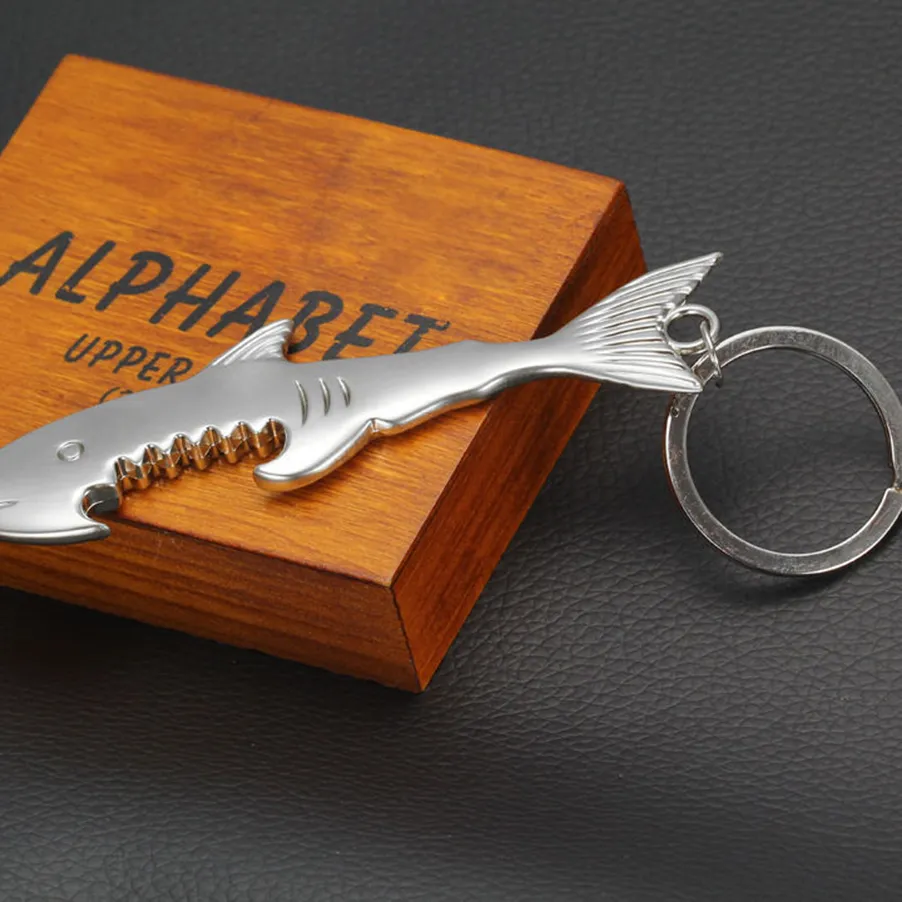 Authentic Hot Shark Bottle Opener Keychain Alloy Multifunction Fish Corkscrew Key Chains Jewelry New Arrived Keyring Accessories