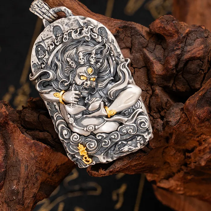 Authentic The Guardian Of Abundance Sacred Mahakala Relief Talisman In Radiant Gold