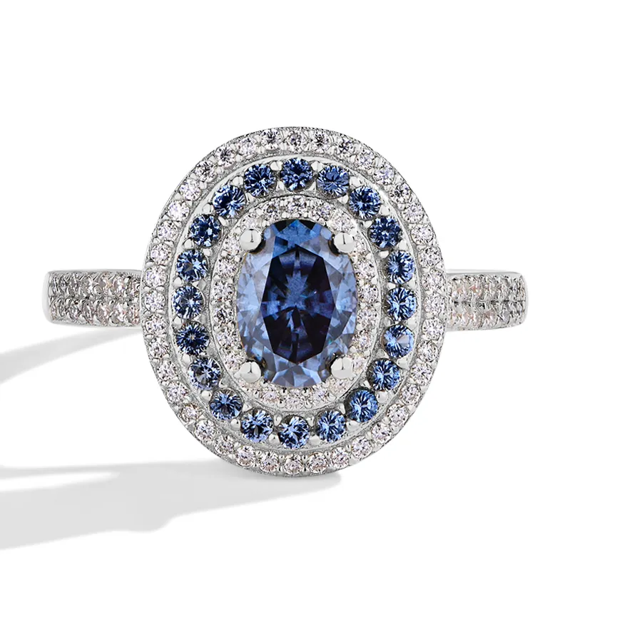 Authentic The Celestial Azure Oval Moissanite Solitaire Talisman In Sterling Silver