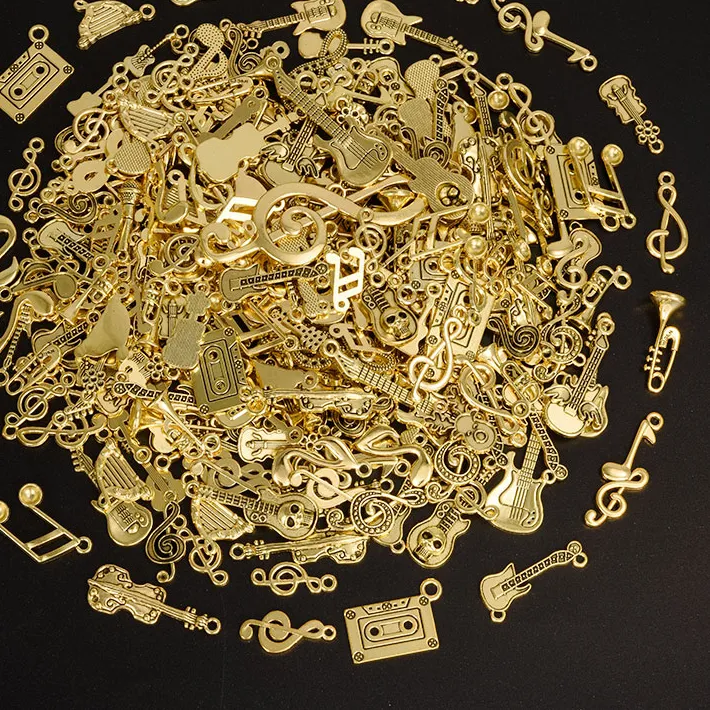 Authentic 10/20/30pcs Retro Gold Color Antique Alloy Musical Note Charms Guitar Musical Instrument Random Mixing Pendant Diy Supplies Make