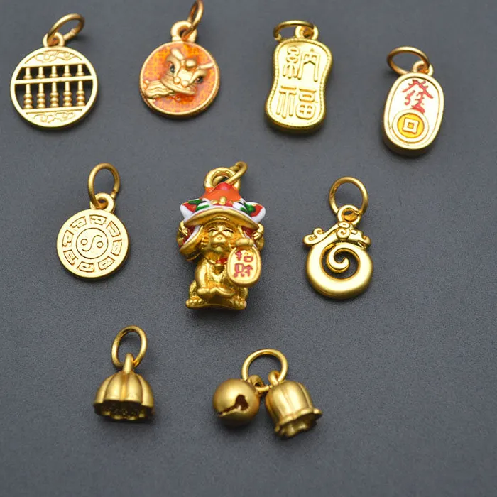 Authentic 30pcs Gold Color Chinese Lucky Element  Metal Charms Small Pendant for Bracelet Jewelry Making