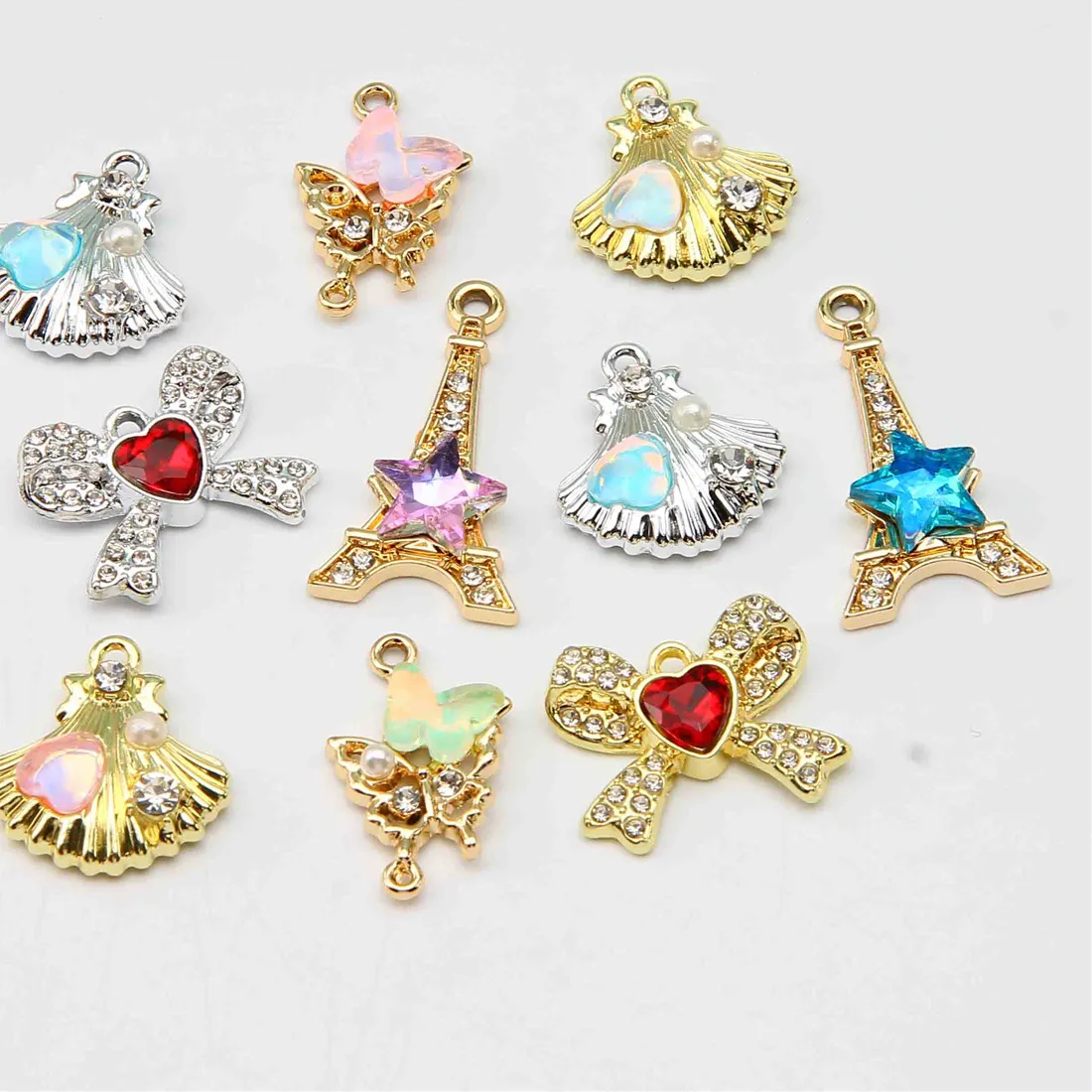 Authentic 30pcs New Eiffel Tower Five-pointed Star Shell Butterfly Combined Gold Pendant DIY Bracelet Necklace Pendant Wholesale
