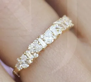 Authentic Radiant Crescent Moissanite Eternity Band In Warm 14K Gold Finish