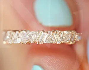 Authentic Celestial Trillion Half Eternity Band In Radiant Gold Plate