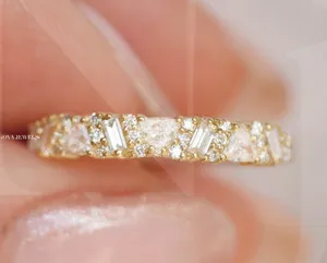 Authentic Radiant Trillion Moissanite Eternity Band In Warm 14K Gold Plate