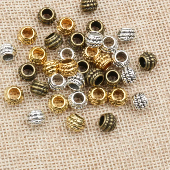 Authentic 8x6mm 30pcs Hole Size 3.7mm Antique Gold Bronze Silver Plated Ball Handmade Charms Pendant Jewelry Making for Bracelet Necklace