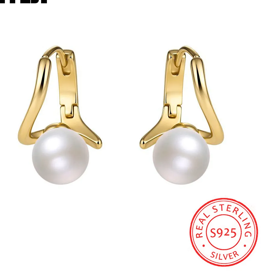 Authentic Lunar Whisper Silver Post Pearl Hoop Earrings A Celestial Embrace