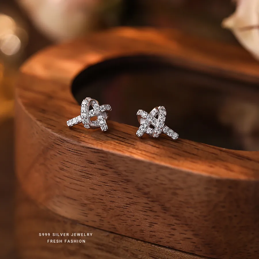 Authentic Silver Knots Of Eternal Bond Micro Love Studs With Paved Zirconia