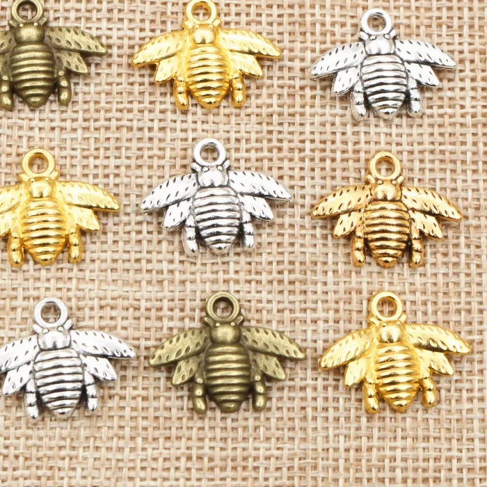 Authentic 30pcs Bee Charms 20x16mm Tibetan Silver Plated Bronze Gold Pendants Antique Jewelry Making DIY Handmade Craft
