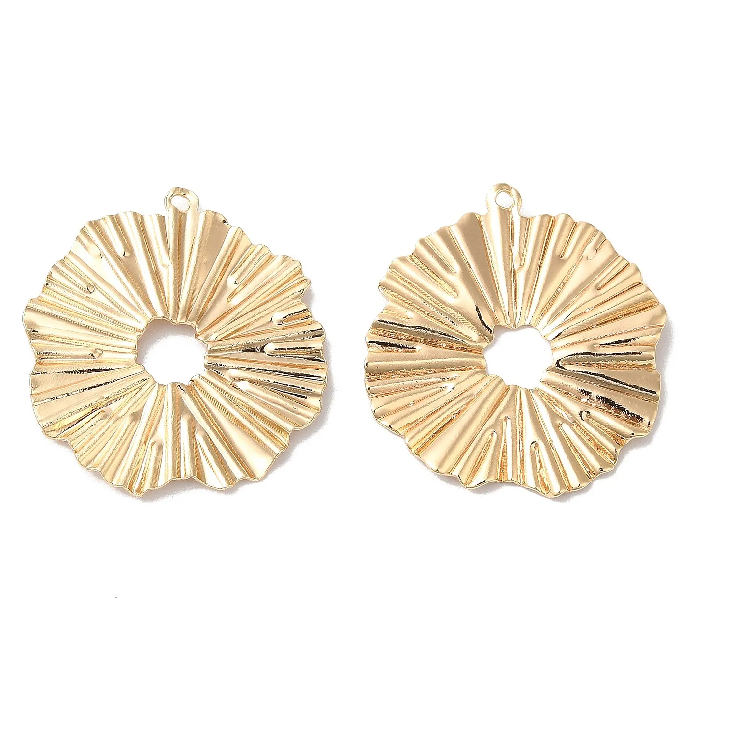 Authentic 30pcs Brass Leaf Pendants Flat Round Leaves Charm 18K Gold Plated for Dangle Earring Necklace DIY Jewelry Making Accessories