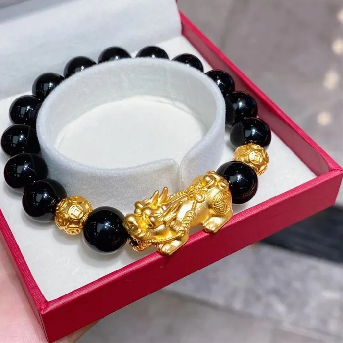 Authentic The Celestial Pixiu Guardian: Obsidian and 24K Gold Prosperity Talisman