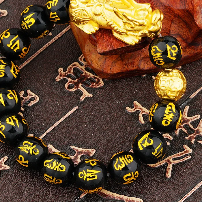 Authentic Golden Pixiu Blessing: 24k Gold Plated Obsidian Charm for Abundance and Prosperity