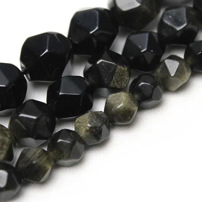 Authentic Natural Stone Faceted Gold Obsidian Beads Charm Round Loose Gemstone Beads For Jewelry Making DIY Bracelet Necklace Accessories